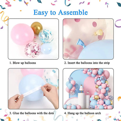 124 Pcs Pink Blue Bow Foil Balloon Garland Arch Set Baby Boy or Baby Girl Birthday Gender Reveal Wedding Party Decoration Balls