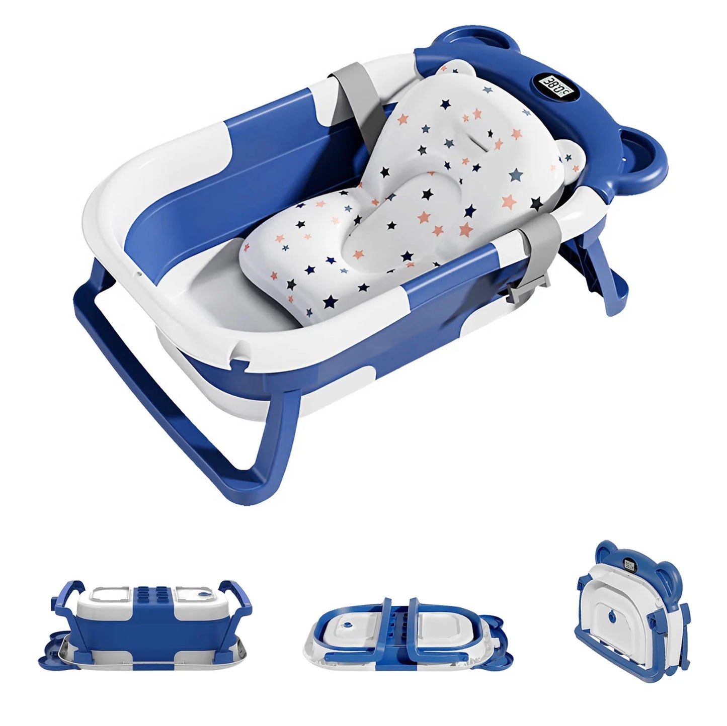 Baby Bathtub for Newborns with Drain Hole, Foldable Toddler Bathtub with Soft Padding, Portable Travel Bathtub
