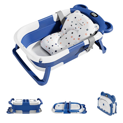 Baby Bathtub for Newborns with Drain Hole, Foldable Toddler Bathtub with Soft Padding, Portable Travel Bathtub
