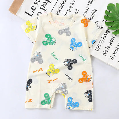 LittleMaylah™ Cotton Baby Romper – Cartoon Short Sleeve Knitted Bodysuit (0–24M)