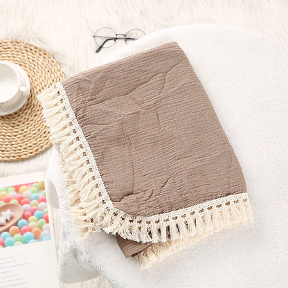 LittleCotton Muslin Swaddle Blankets for Newborn Baby Tassel Receiving Blanket New Born Swaddle Wrap Infant Sleeping Quilt Bed Cover