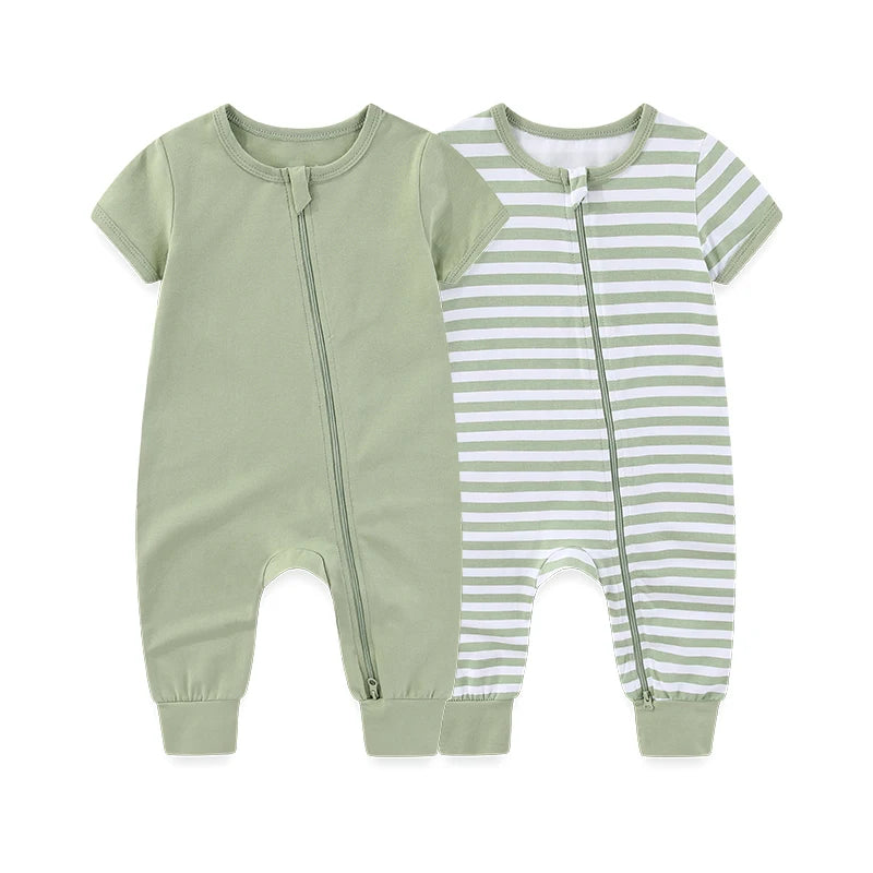 LittleMaylah™ 2-Piece Baby Romper Set – Solid Short Sleeve Cotton Zipper Jumpsuits (Unisex)