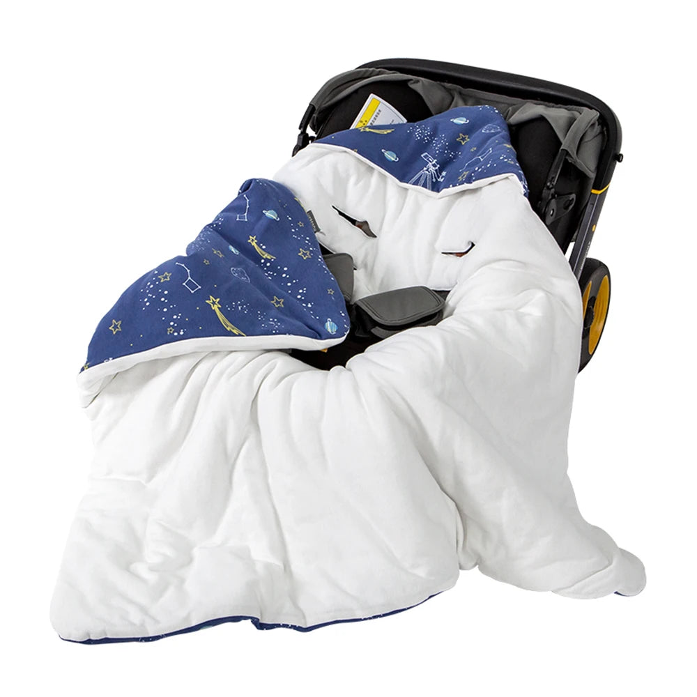 Baby Blanket In Infant Car Seat Soft Cotton Swaddle Wrap With Windproof Hooded Warm For Outside Travel