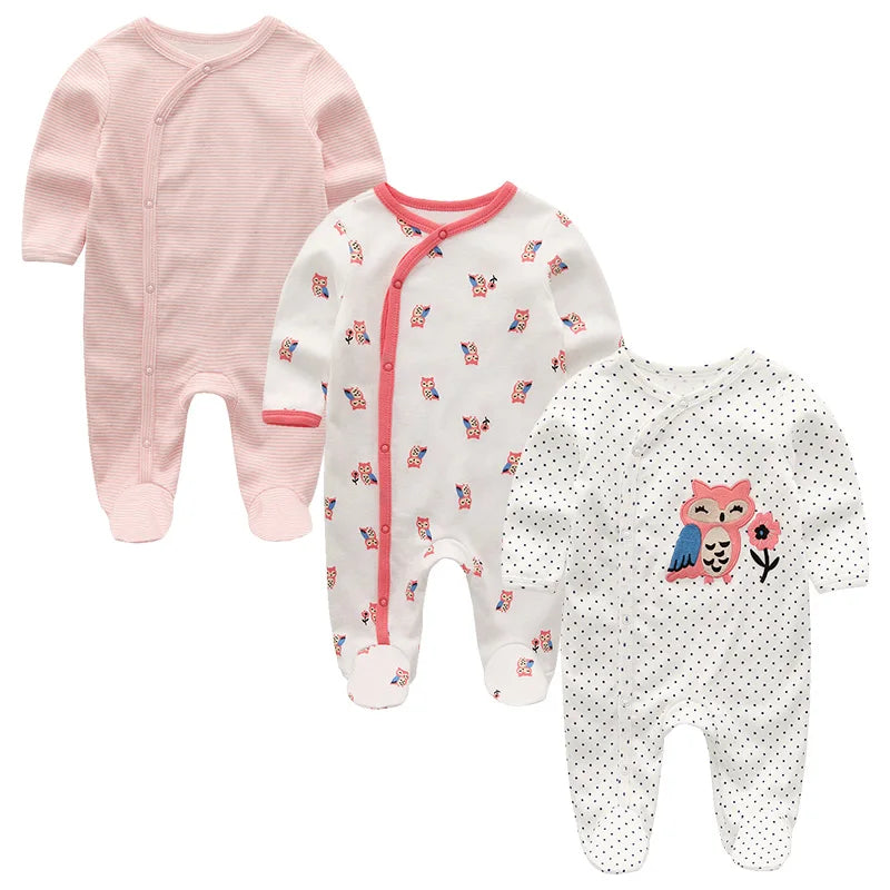 LittleMaylah™ 3pcs Baby Rompers – 100% Cotton, Long Sleeve, Solid Color Newborn Outfit Set (0-12M)