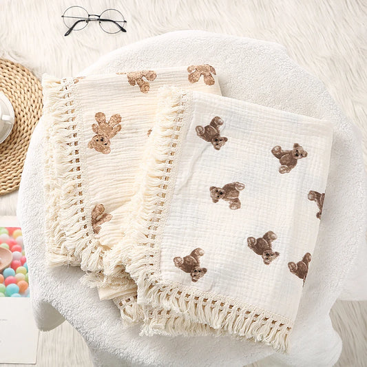 LittleCotton Muslin Swaddle Blankets for Newborn Baby Tassel Receiving Blanket New Born Swaddle Wrap Infant Sleeping Quilt Bed Cover
