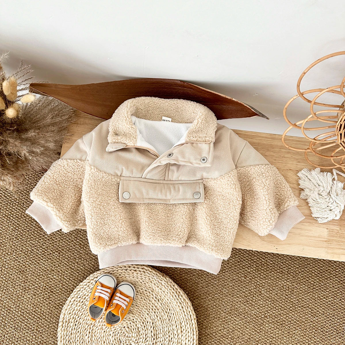 LittleMaylah™ Winter Baby Cotton Coat – Solid Color Woolen Fleece Jacket for Kids