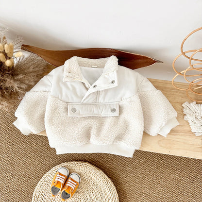 LittleMaylah™ Winter Baby Cotton Coat – Solid Color Woolen Fleece Jacket for Kids