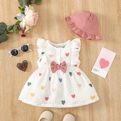 LittleMaylah™ 2-Piece Newborn Baby Girl Dress Set – Sleeveless Love Print Dress with Matching Hat