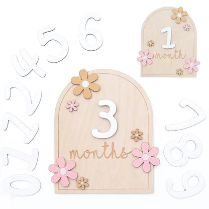 7PCS Newborn Photography Props Wooden Monthly Milestone Card Baby Shower Gift for Boys Girls Pregnancy Growth Announcement Cards