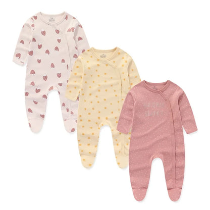 LittleMaylah™ 3pcs Baby Rompers – 100% Cotton, Long Sleeve, Solid Color Newborn Outfit Set (0-12M)