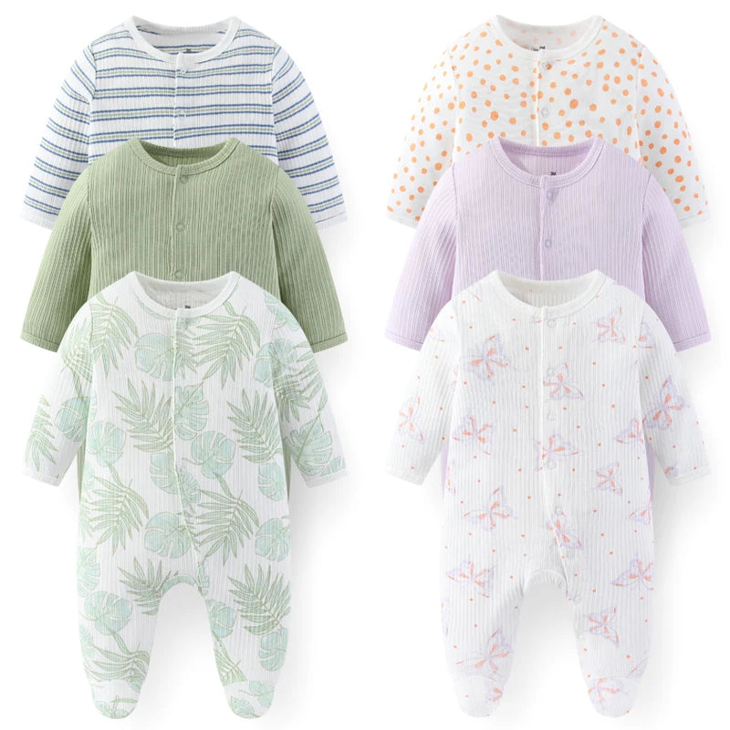 LittleMaylah™ 3pcs Baby Rompers – 100% Cotton, Long Sleeve, Solid Color Newborn Outfit Set (0-12M)