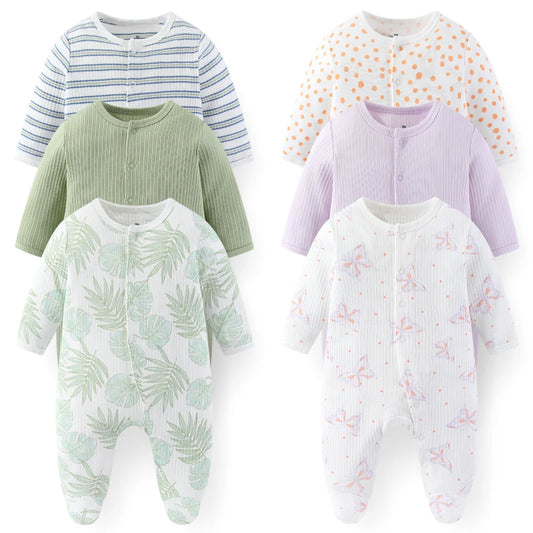 LittleMaylah™ 3pcs Baby Rompers – 100% Cotton, Long Sleeve, Solid Color Newborn Outfit Set (0-12M)