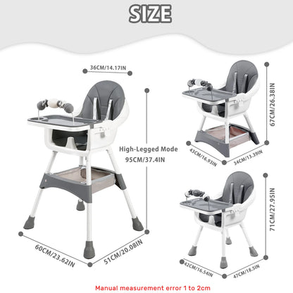 LittleMaylah™ Baby High Chair, Portable Baby Dining Chairs Eat & Play Convertible High Chair with Double-Layer Dinner Plate and Toy Rack