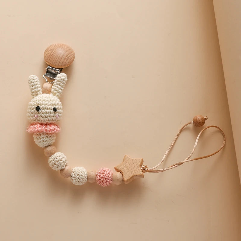 LittleMaylah™ Baby Crochet Bunny Pacifier Clip Cartoon Pacifiers for Babies Newborn Infant Nipple Holder Infant Gifts NewBorn Baby Accessory