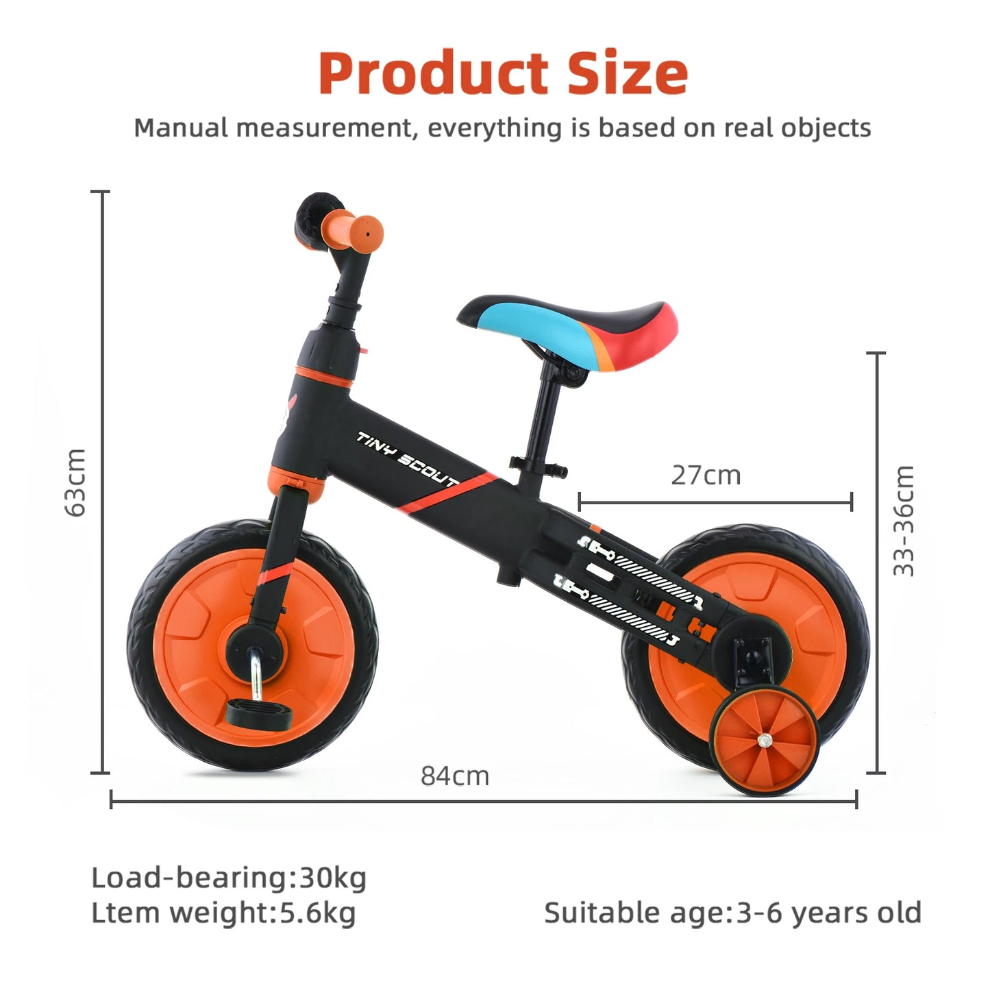 LittleMaylah™ Tiny Scout 4-in-1 Balance Bike – Adjustable Toddler Bike with Optional Pedals & Support Wheels (Ages 3–5, JL102)