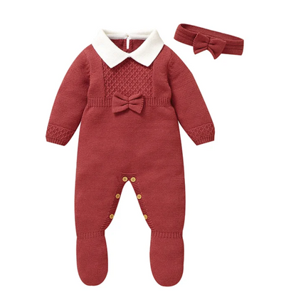 LittleMaylah™ Knitted Baby Girl Romper & Hairband Set