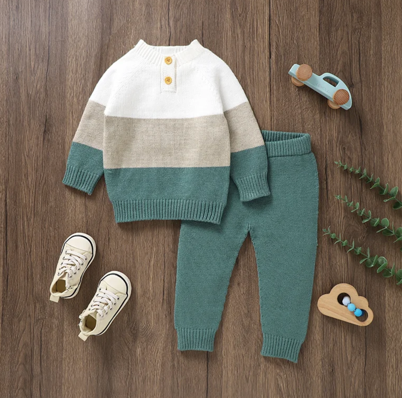 LittleMaylah™ Baby Patchwork Sweater & Pant Set
