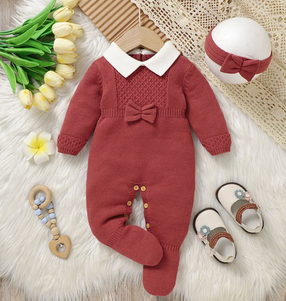 LittleMaylah™ Knitted Baby Girl Romper & Hairband Set