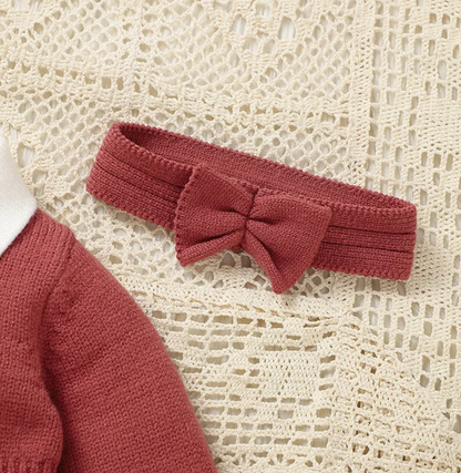 LittleMaylah™ Knitted Baby Girl Romper & Hairband Set