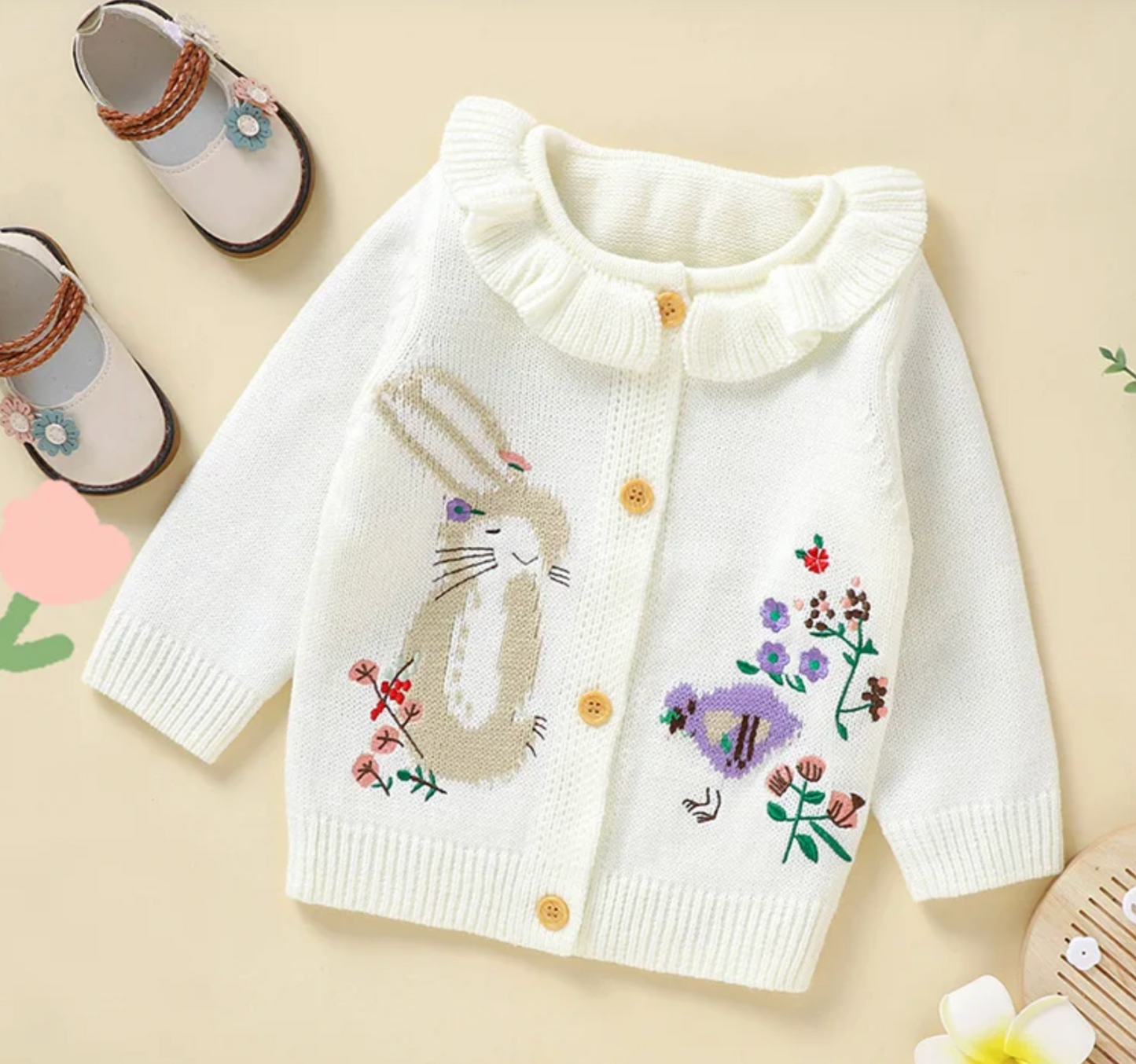 LittleMaylah™ Hop Bunny Ruffled Baby Cardigan
