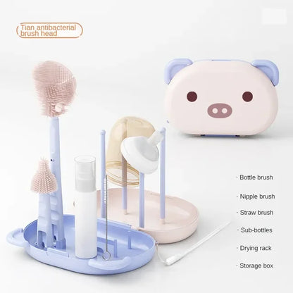 LittleMaylah™ Portable Baby Bottle Cleaning Brush Set – Travel-Sized Silicone Brushes with Drying Rack, Nipple & Straw Cleaner, BPA-Free