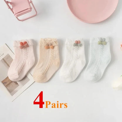 LittleMaylah™ 4-Pair Baby Mesh Socks Set – Soft Cotton Breathable Cartoon Socks for Newborns & Toddlers