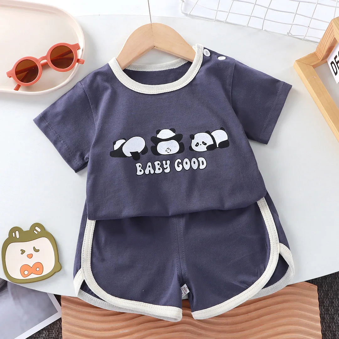 Littlecotton cartoon casual childrens set Baby Clothes girl girl boy T-shirt+shorts 2 pieces of 0-4-year-old childrens clothing