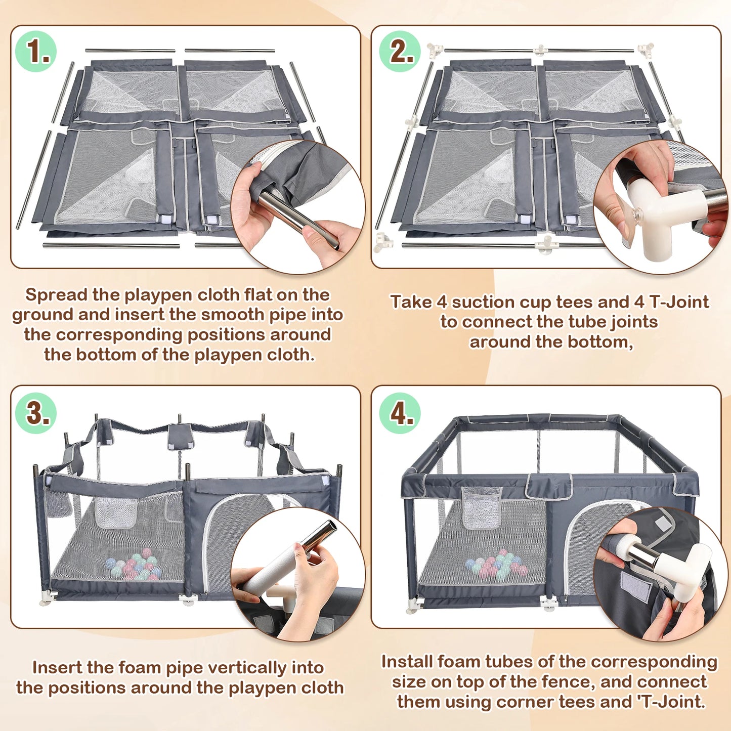 Baby Playpen 128×128×68 cm with Anti-Collision Foam, Baby Fence with Breathable Mesh Indoor Outdoor Play Yard for Babies and Tod