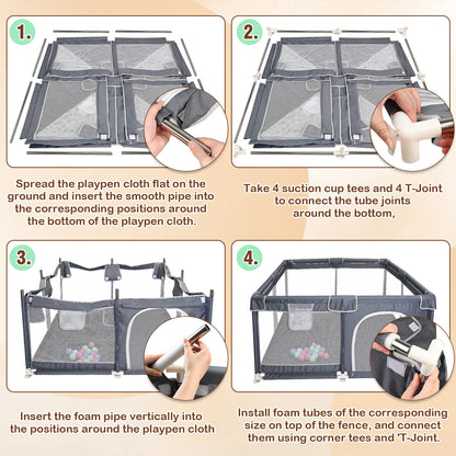 Baby Playpen 128×128×68 cm with Anti-Collision Foam, Baby Fence with Breathable Mesh Indoor Outdoor Play Yard for Babies and Tod