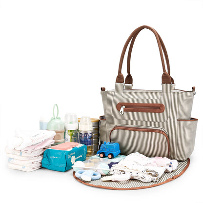 LitlleMaylah™ 7pcs Nappy Changing Bag Set,Multifunction Mummy Tote Bag Baby Changing Bag Shoulder Handbag Travel Diaper Bag