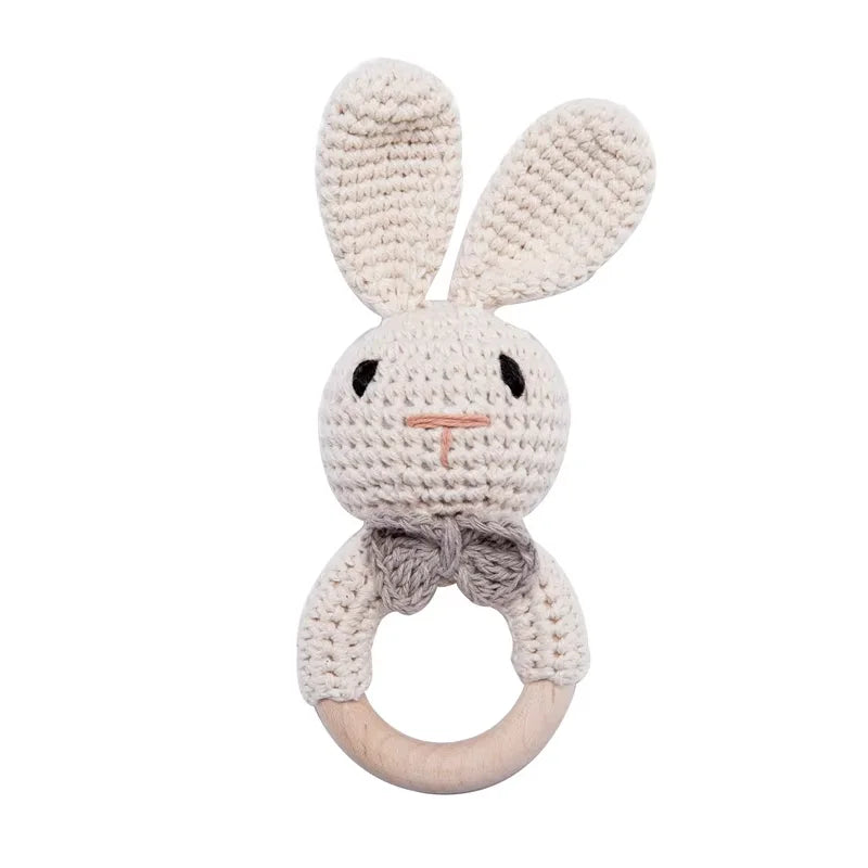 LittleMaylah™ Baby Crochet Rattle Wooden Teether Toy BPA Free Wood Rodent Rabbit Rattle Baby Mobile Play Gym Newborn Educational Music Toys