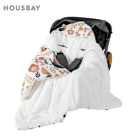 Baby Blanket In Infant Car Seat Soft Cotton Swaddle Wrap With Windproof Hooded Warm For Outside Travel