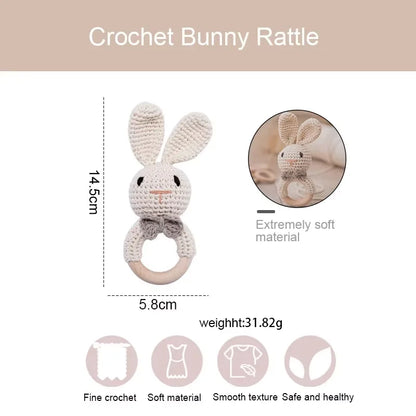 LittleMaylah™ Baby Crochet Rattle Wooden Teether Toy BPA Free Wood Rodent Rabbit Rattle Baby Mobile Play Gym Newborn Educational Music Toys