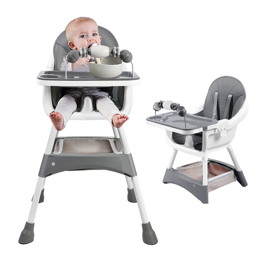 LittleMaylah™ Baby High Chair, Portable Baby Dining Chairs Eat & Play Convertible High Chair with Double-Layer Dinner Plate and Toy Rack