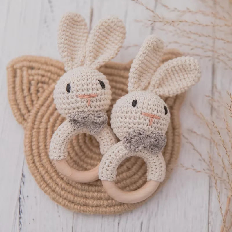 LittleMaylah™ Baby Crochet Rattle Wooden Teether Toy BPA Free Wood Rodent Rabbit Rattle Baby Mobile Play Gym Newborn Educational Music Toys