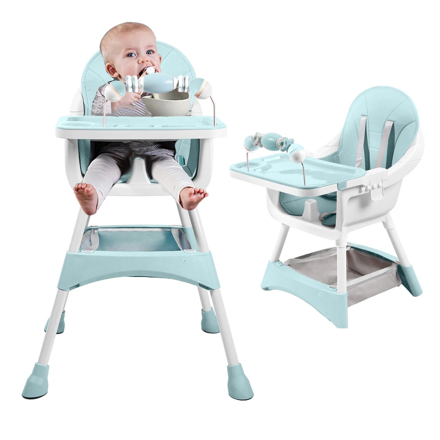 LittleMaylah™ Baby High Chair, Portable Baby Dining Chairs Eat & Play Convertible High Chair with Double-Layer Dinner Plate and Toy Rack