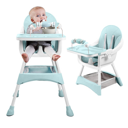 LittleMaylah™ Baby High Chair, Portable Baby Dining Chairs Eat & Play Convertible High Chair with Double-Layer Dinner Plate and Toy Rack