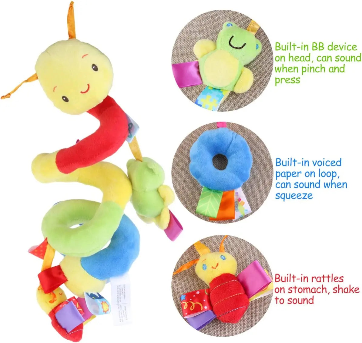 LittleMaylah™ Baby Hanging Toy – Plush Spiral Stroller Activity Toy with Rattles & Squeakers