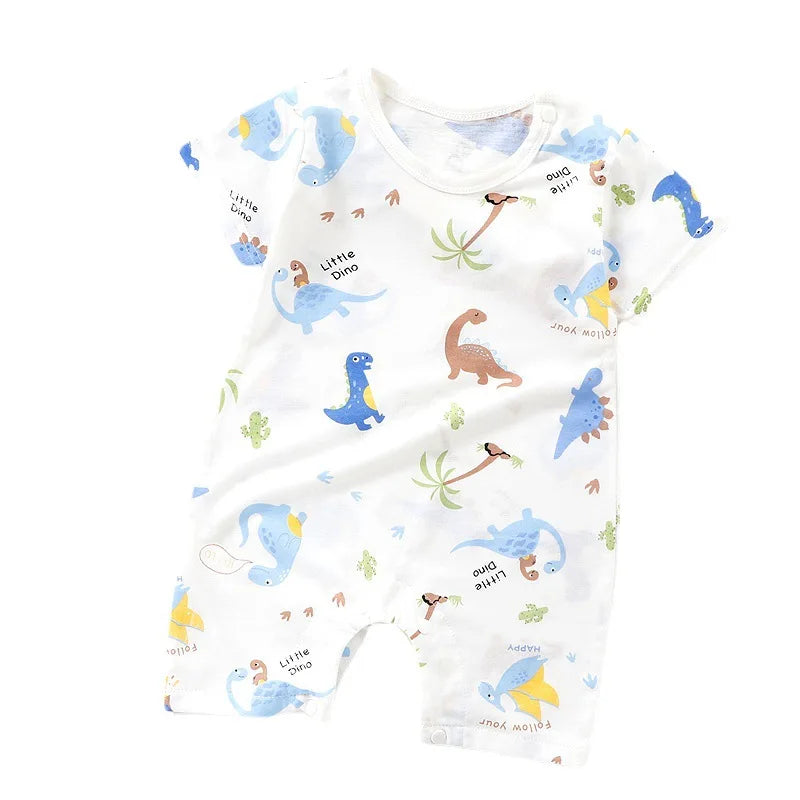 LittleMaylah™ Cotton Baby Romper – Cartoon Short Sleeve Knitted Bodysuit (0–24M)