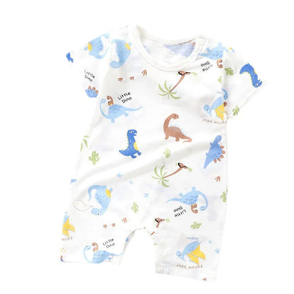 LittleMaylah™ Cotton Baby Romper – Cartoon Short Sleeve Knitted Bodysuit (0–24M)