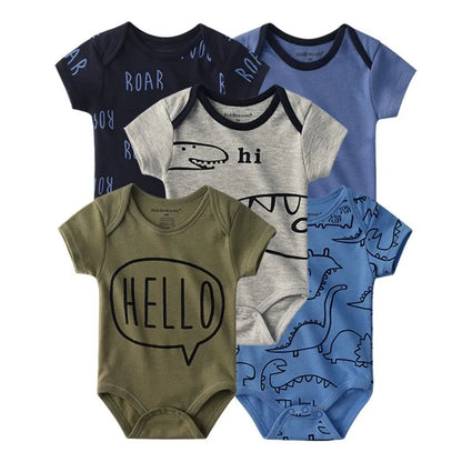 LittleMaylah™ 5-Pack Soft Cotton Baby Bodysuits – Cartoon Short Sleeve Onesies for Newborn Boys & Girls