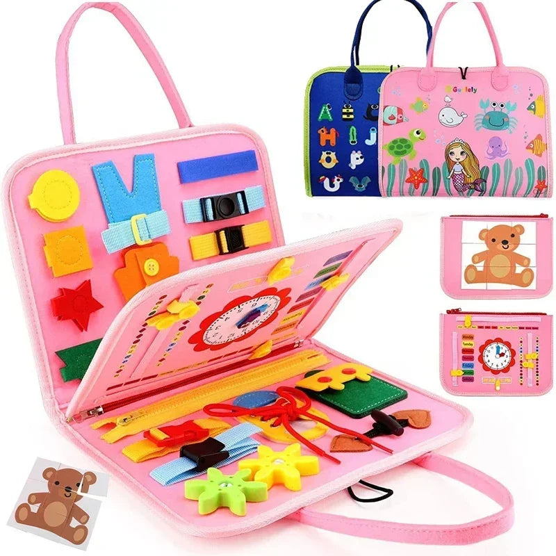 Esjay Busy Board for Toddlers Montessori Toys for Boys, Sensory Board Toy Educational Activities for Fine Motor Skills Learning, Gifts for Toddker Boy Birthday, Toys for Travel Airplane Car