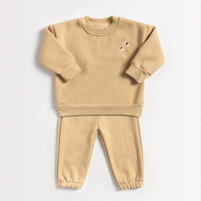 LittleMaylah™ Baby Girls & Boys Fleece Tracksuit Set – Embroidered Daisy Pullover & Jogger Pants