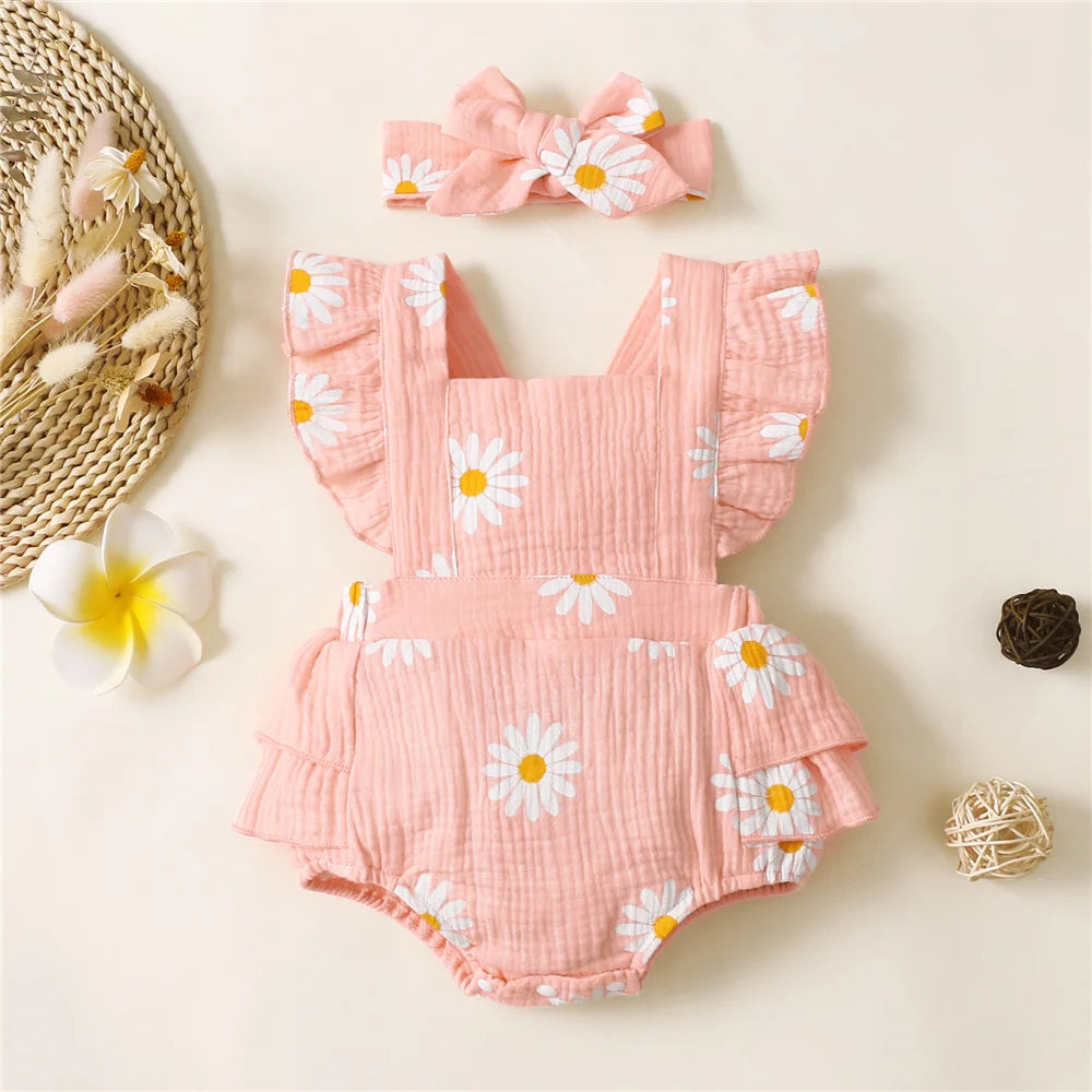 LittleMaylah™ Baby Girl Ruffle Romper Set – Sleeveless Bodysuit with Matching Headband