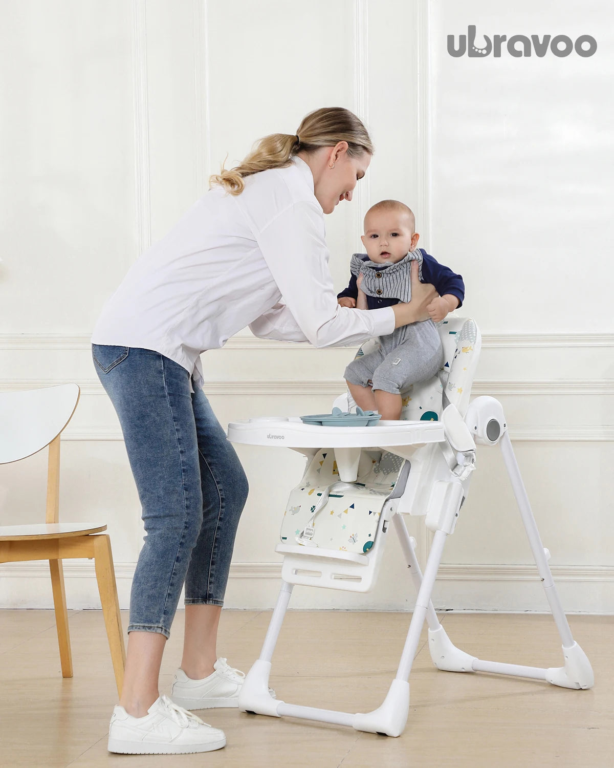Baby Highchair 6 Months Plus Baby Eating High Chair with Foldable, Reclining, Double Tray, Easy Clean Feeding Highchair