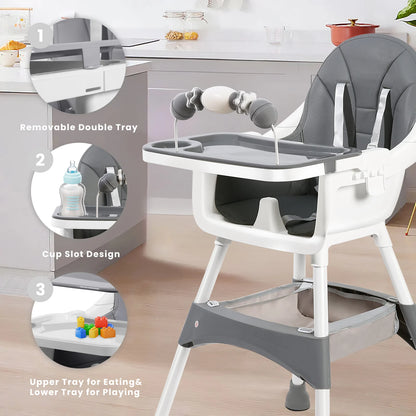 LittleMaylah™ Baby High Chair, Portable Baby Dining Chairs Eat & Play Convertible High Chair with Double-Layer Dinner Plate and Toy Rack
