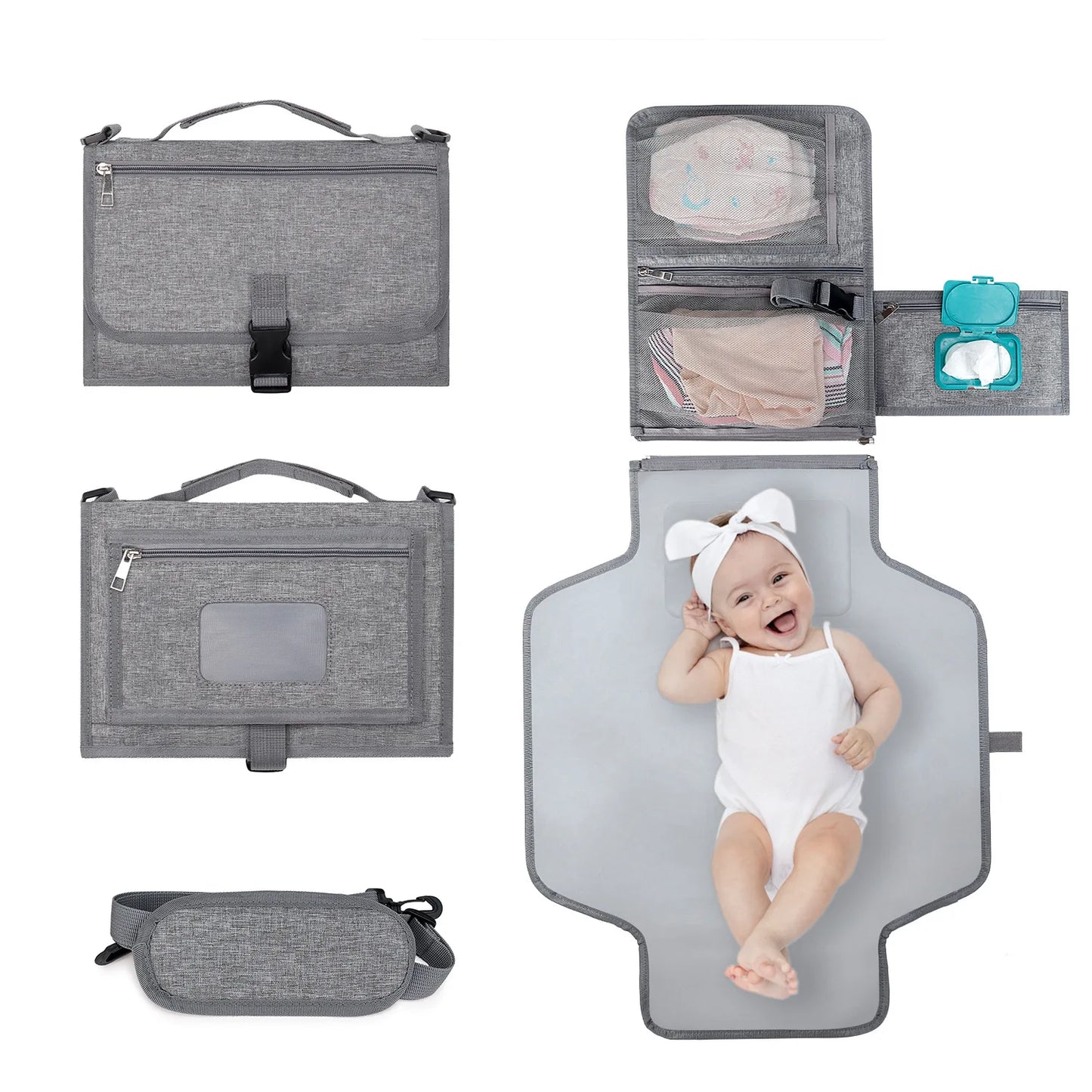 LittleMaylah™ 3-in-1 Portable Diaper Changing Pad – Waterproof Travel Mat with Storage Pockets & Foldable Design