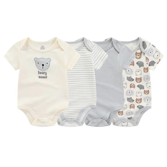 LittleMaylah™ 4-Piece Cotton Baby Bodysuit Set – Short Sleeve Cartoon Onesies for Boys & Girls