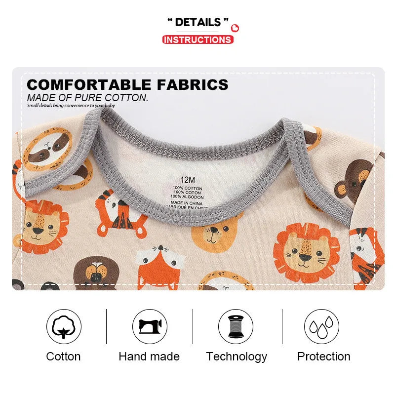 LittleMaylah™ 4-Piece Cotton Baby Bodysuit Set – Short Sleeve Cartoon Onesies for Boys & Girls