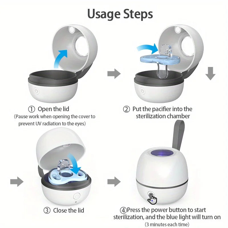 Portable Pacifier Disinfection Box Travel Rechargeable Pacifier Disinfection Box Cleans Within 180 Seconds